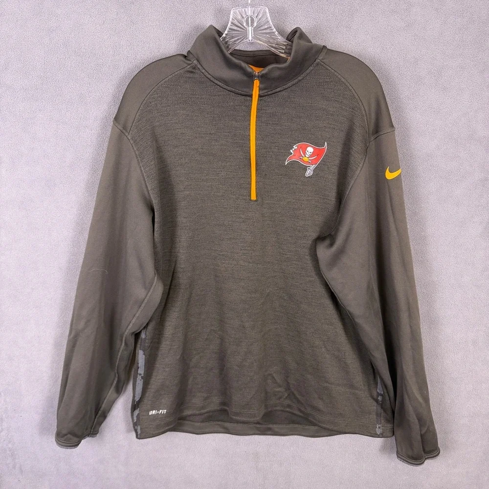Nike Mens XL Dri-Fit Tampa Bay Buccaneers 1/4 Zip Pullover Brown Read!